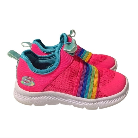 Skechers comfy Flex 2.0 Rainbow Delight Slip on Girls Sneakers size 7 Pink - Picture 1 of 9